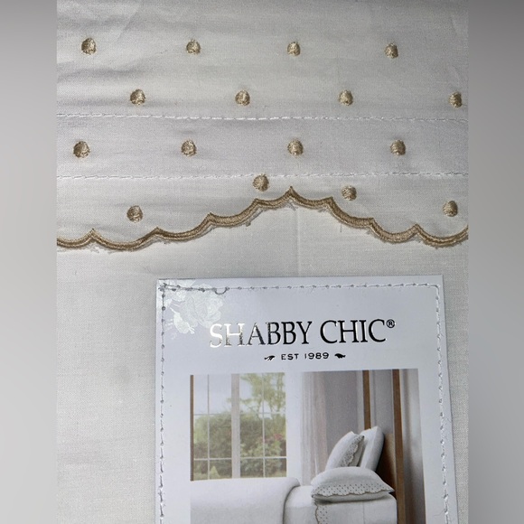 Shabby Chic White Cotton Enbroidered Scallop Dot Natural QUEEN Sheet Set 4pc - Picture 8 of 13